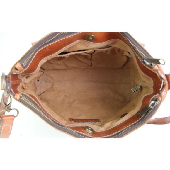 Patricia Nash BROWN GENUINE LEATHER SHOULDER BAG X-BODY ZIP TOP HANDBAG PURSE - Picture 11 of 16